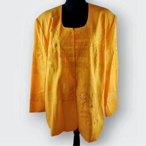 Beu Marc Jackets & Blazers - Beu Marc Women's Elegant  Jacket Striped Beaded Embroidery Yellow